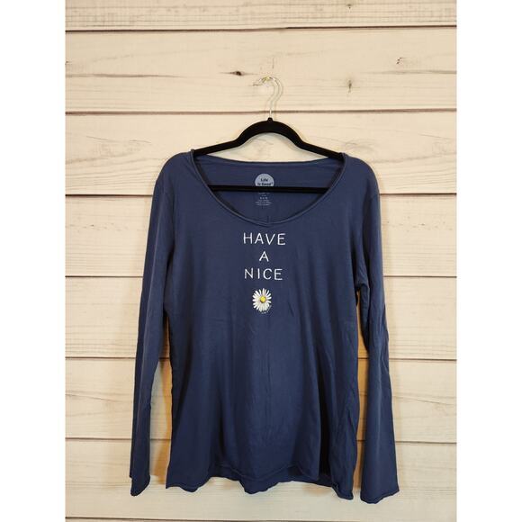 Life Is Good Women's Blue Solid Scoop Neck Long Sleeve Smooth T-Shirt Size Large - Picture 1 of 6